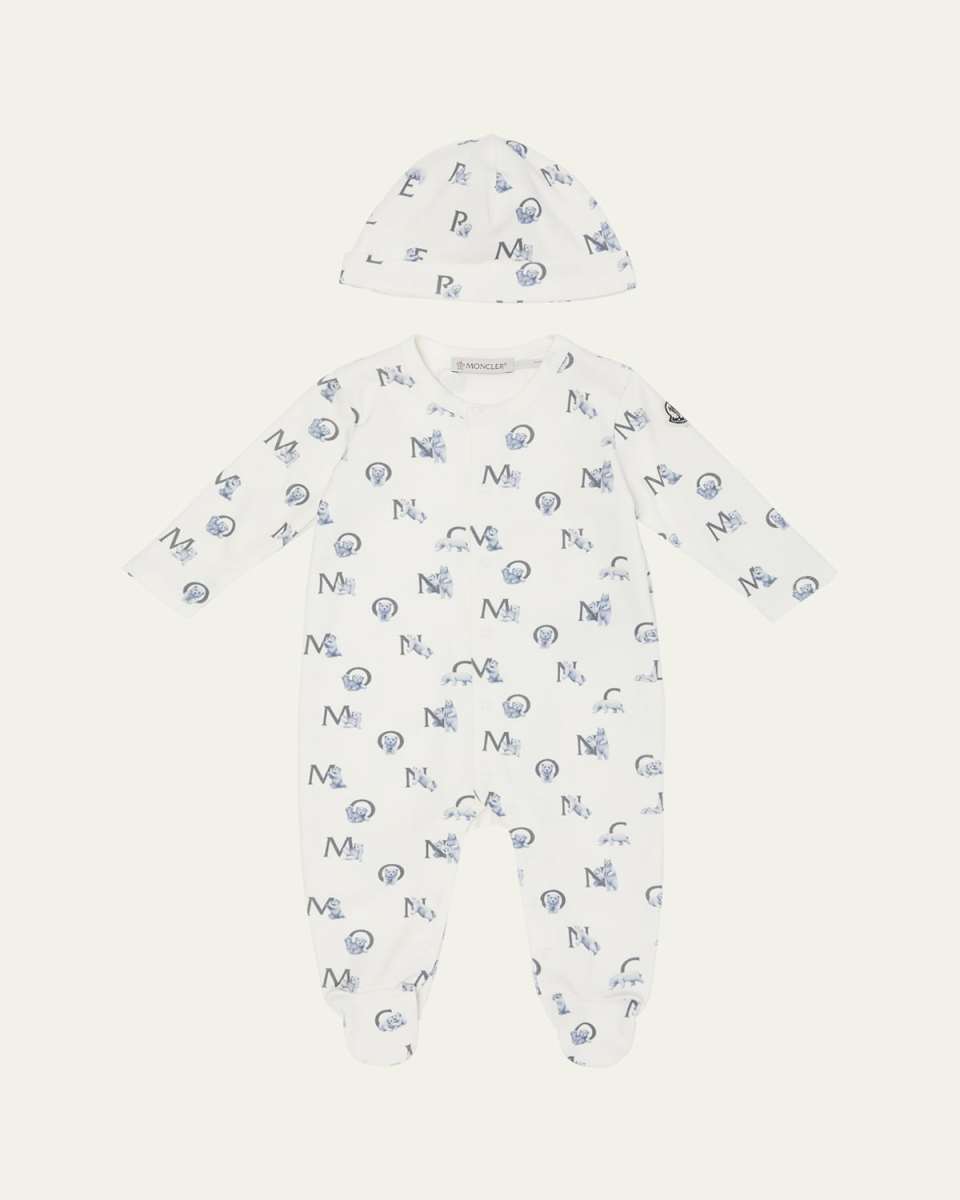 Kid's Scattered Logo-Print Footie Gift Set, Size 0M-3M-3